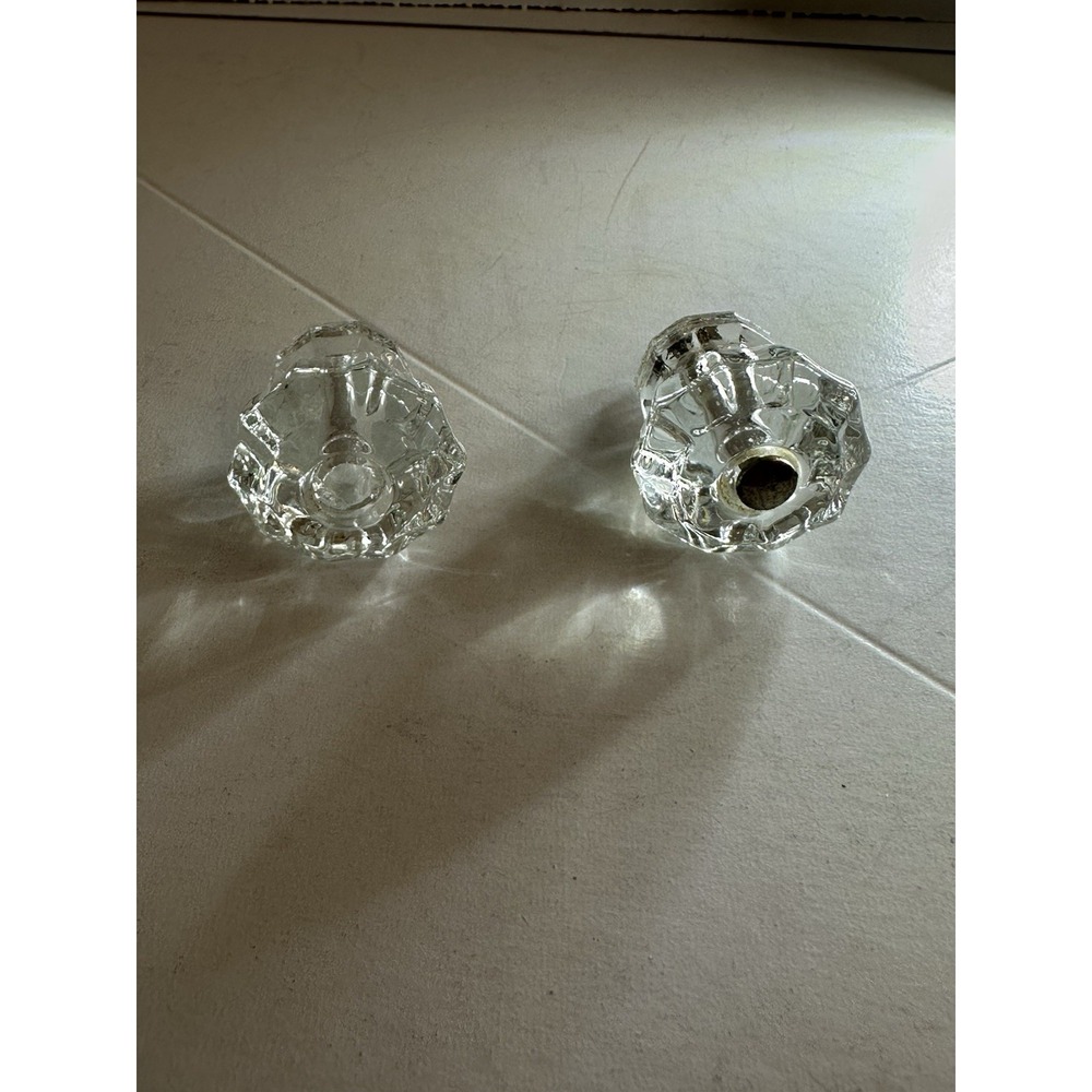 Vintage Set Of Two Small Clear Glass Cabinet Knobs